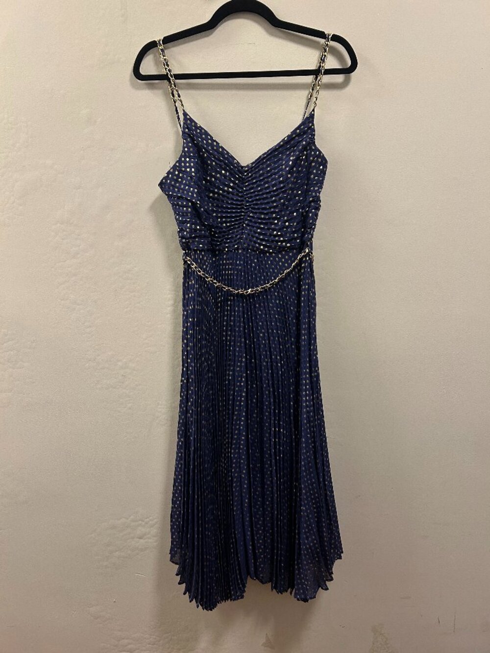 Delfi Solange Pleated Chiffon Midi-Dress Size S